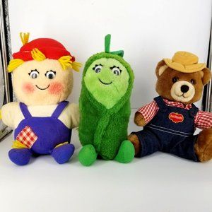 Del Monte Foods Stuffed Plush Animal Set 3 Veggie Scarecrow 12" Toy Collect 1983